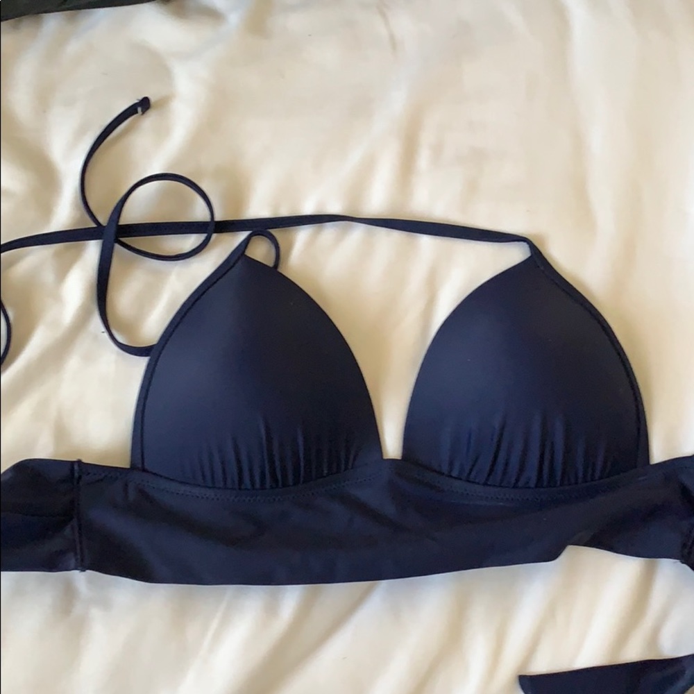 American eagle navy blue push up tie swim top